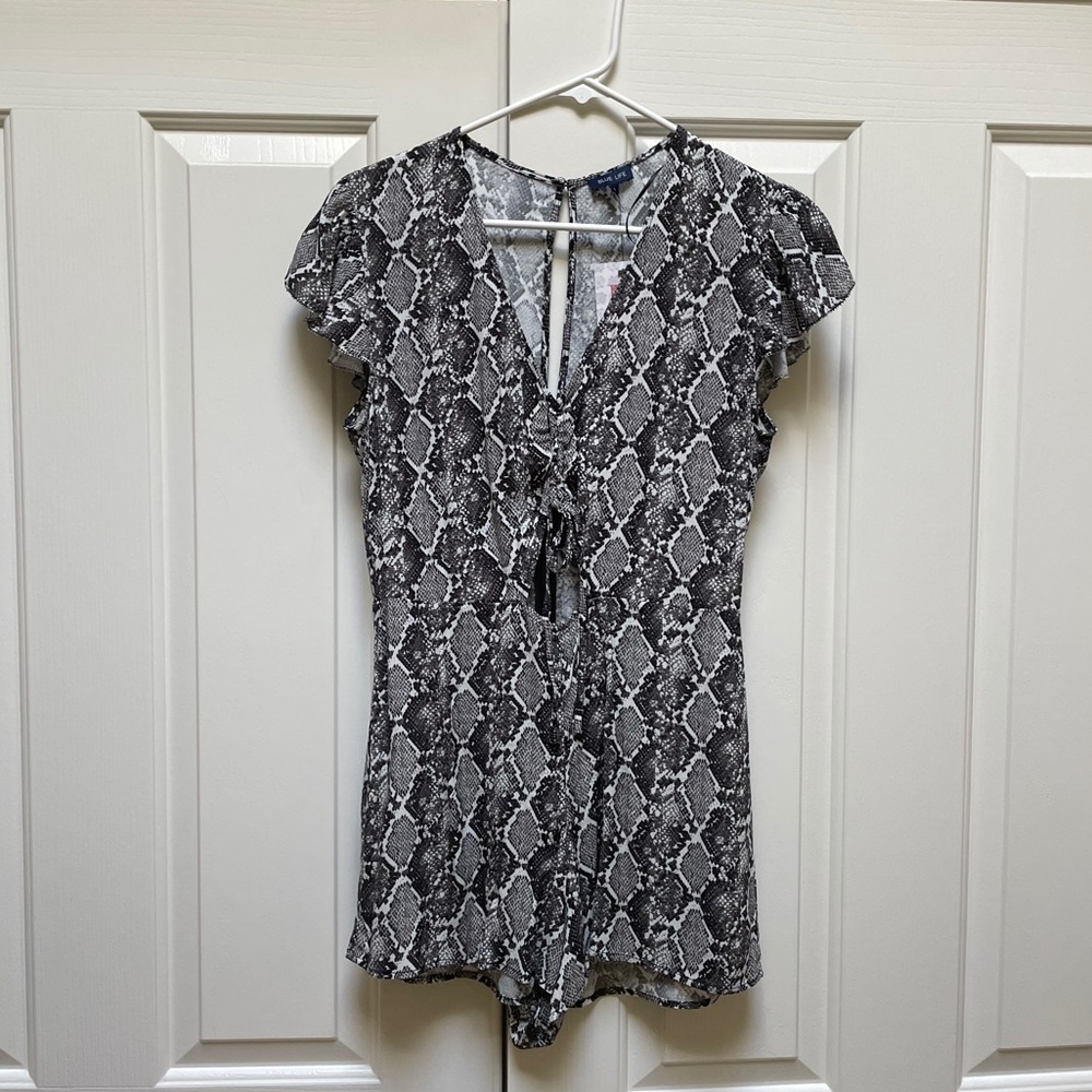 Blue Life Snakeskin Print Romper